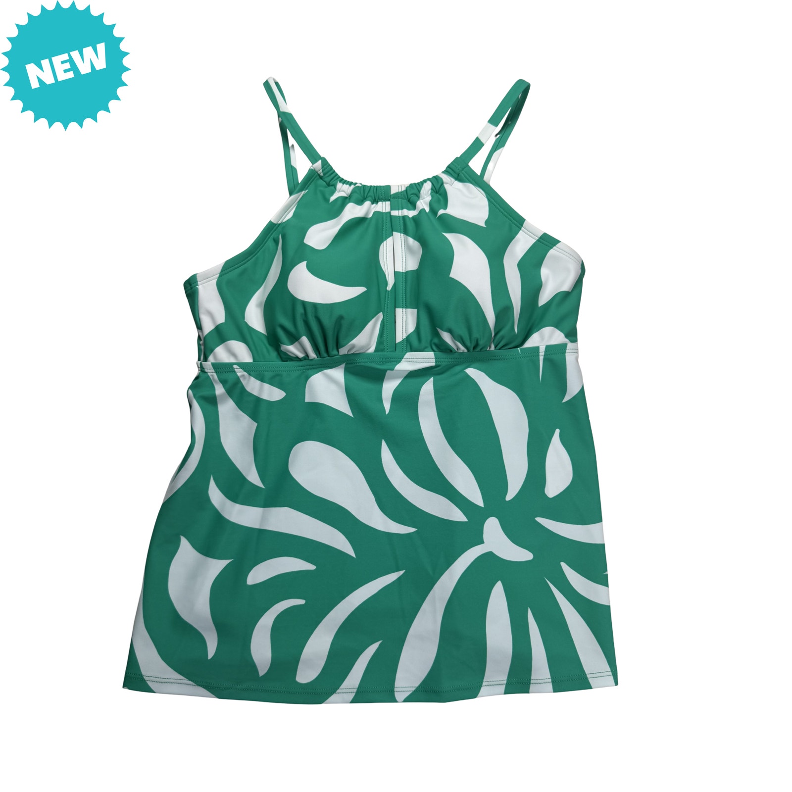 Shade & Shore Tankini Top Women's Size Medium Green White Shelf Bra Nwt